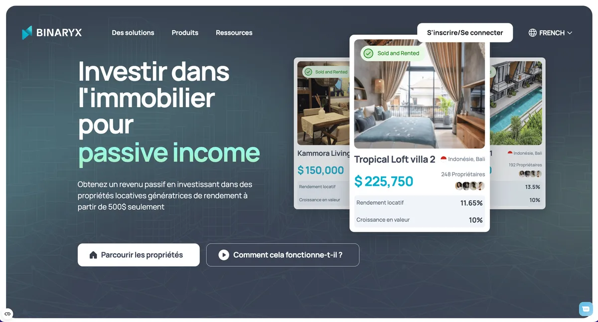 Interface Binaryx, propriété fractionnée via blockchain