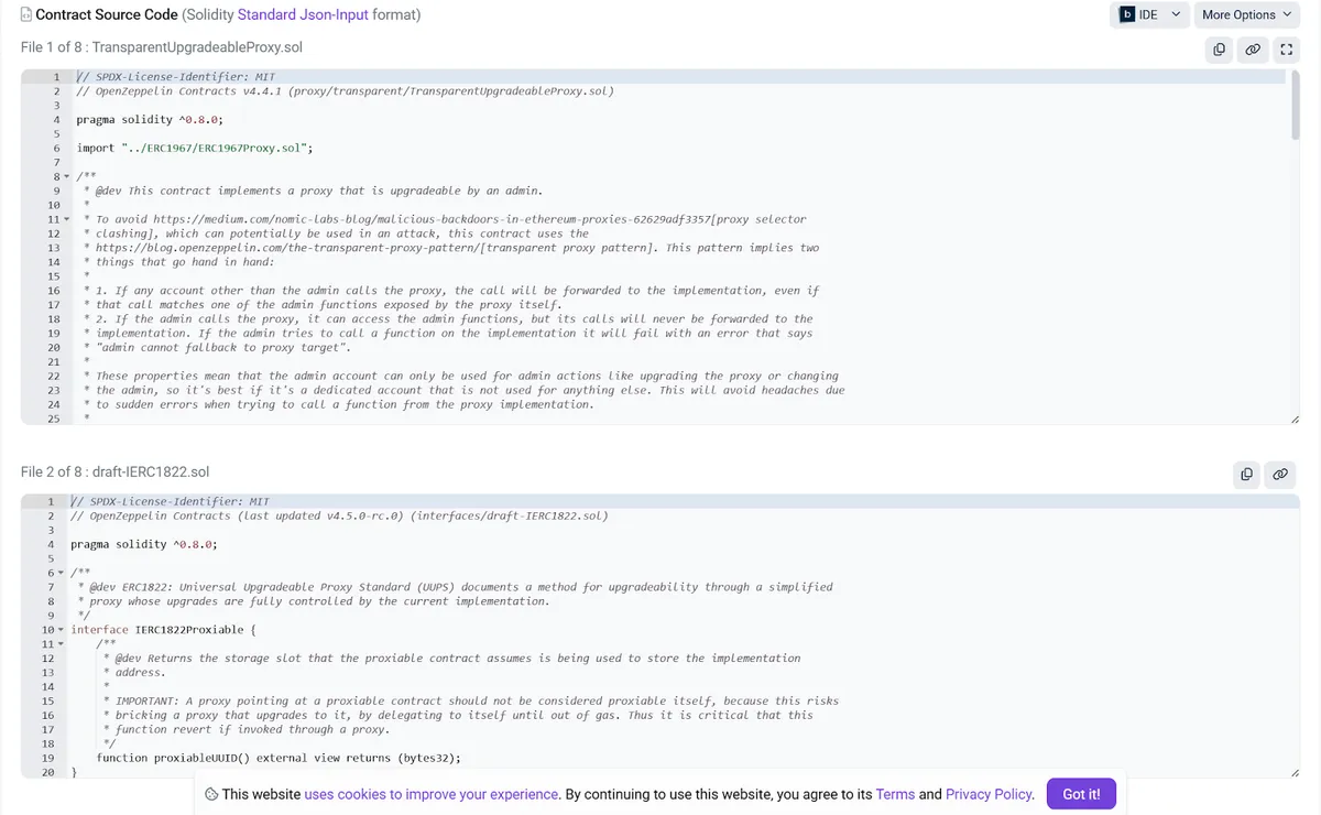 Code source du contrat pour le proxy