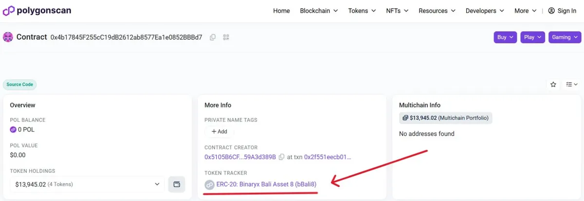 Cliquez sur l'hyperlien du jeton sous « Token Tracker »