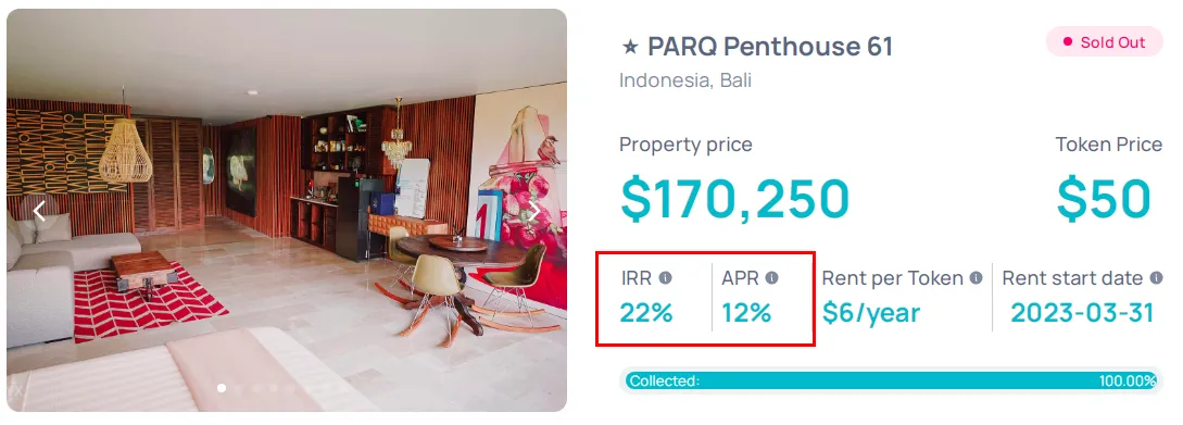 Comparaison des indicateurs de rendement APR et IRR sur Binaryx Marketplace