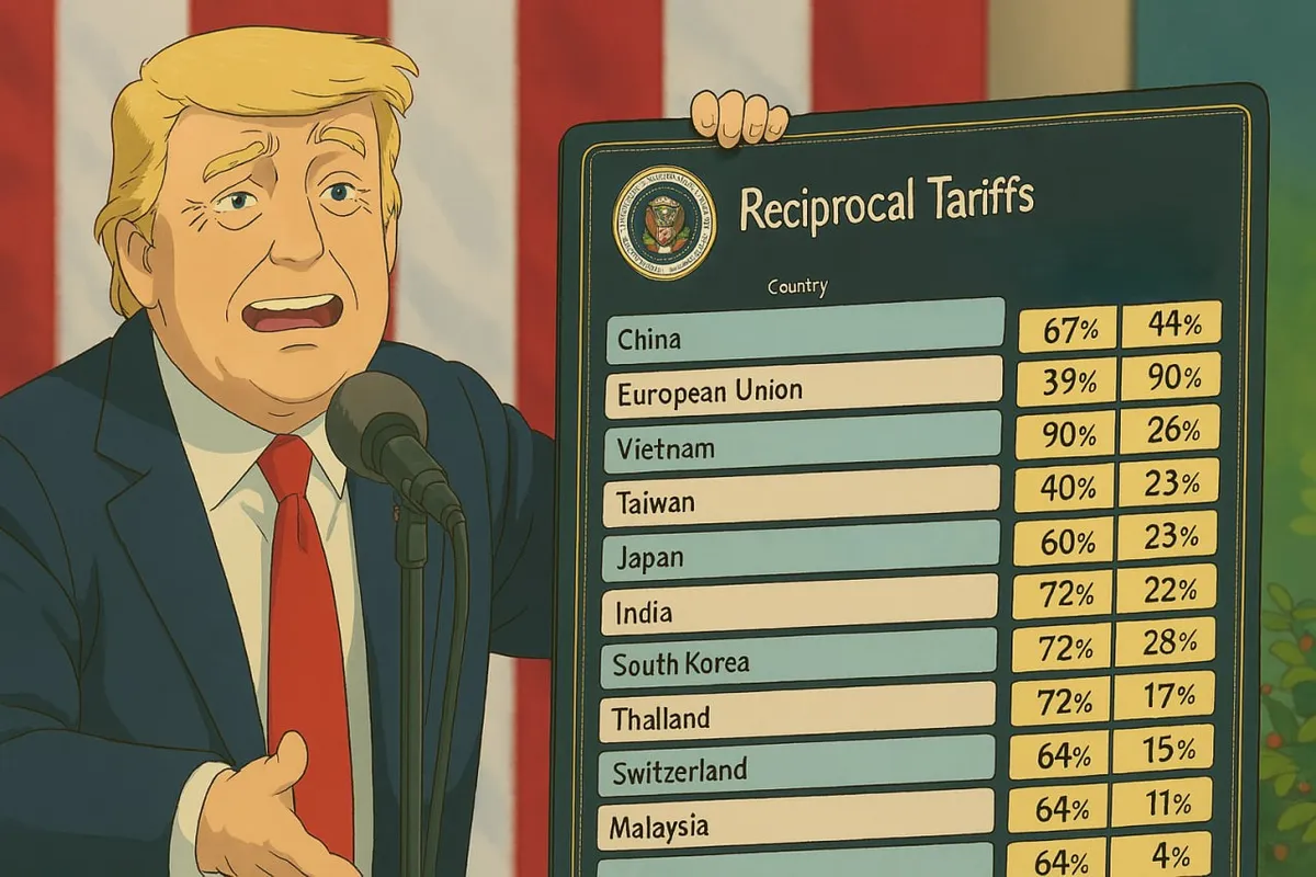 Tarifs réciproques de Trump illustrés en style ghibli