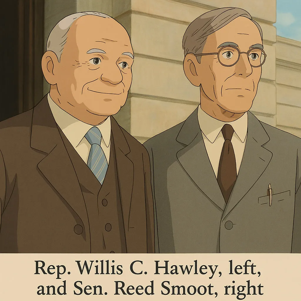 Rep. Willis C. Hawley, left, and Sen. Reed Smoot ghibli