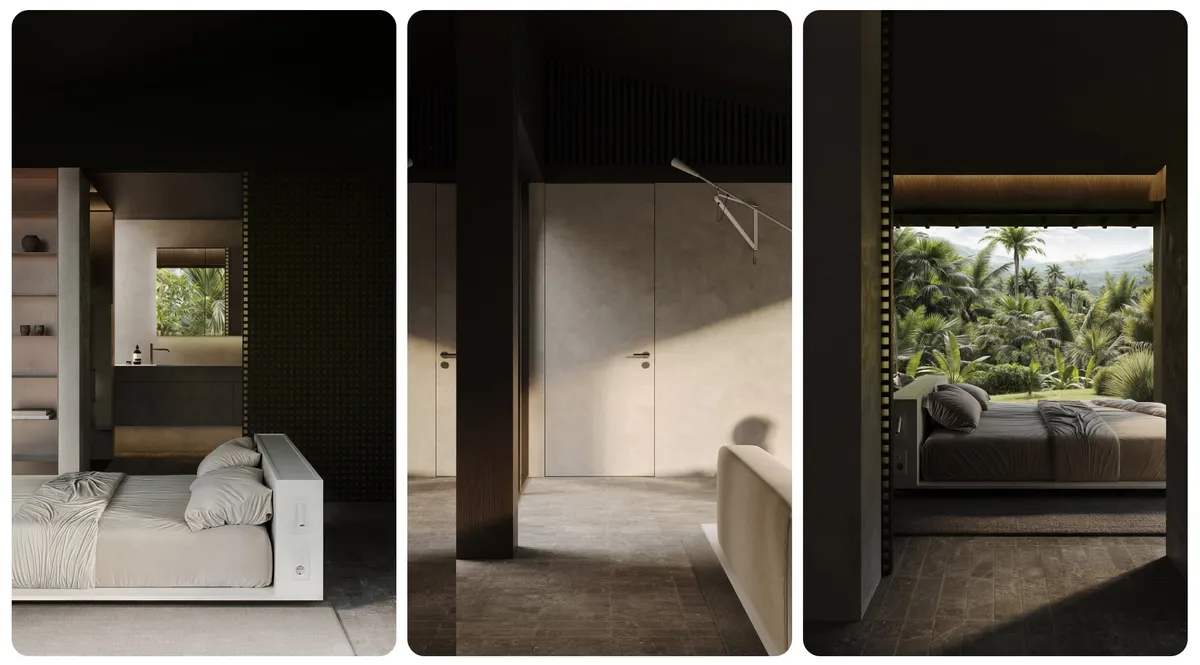 Interieur villa Ubud plafond bois de fer espace ouvert