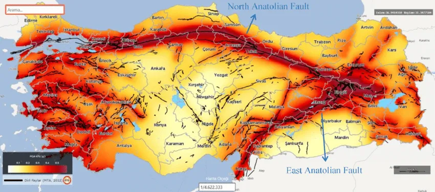 Carte sismique de la Turquie