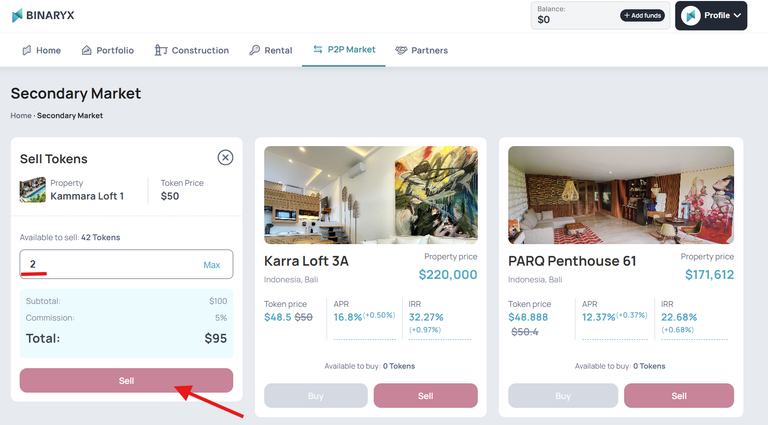 Sell tokens on P2P — 2